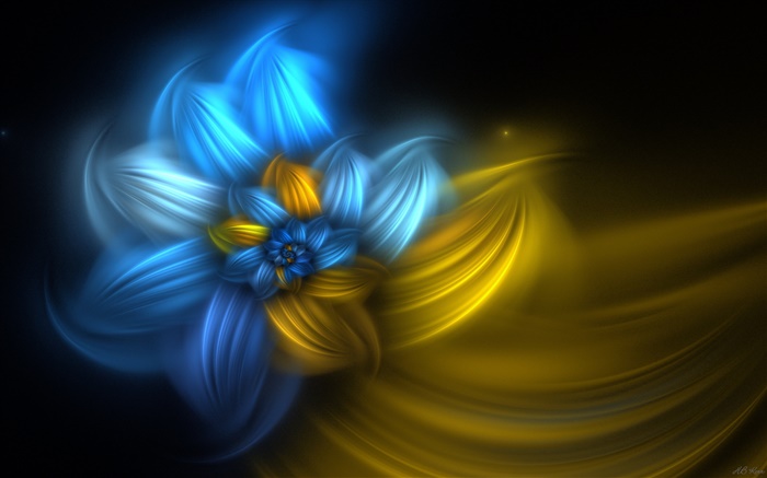 노란색과 파란색 추상 디자인 꽃, 배경 화면 그림
