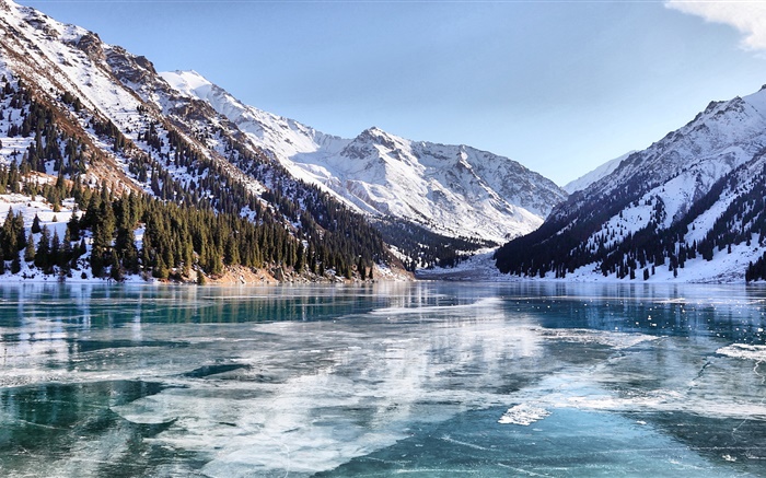 알마티, 카자흐스탄, 겨울, 호수 배경 화면 그림