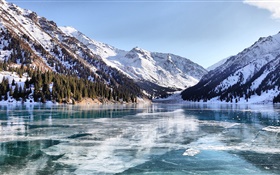 알마티, 카자흐스탄, 겨울, 호수 HD 배경 화면