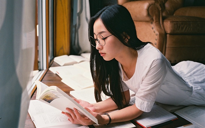 아시아 여자 책을 읽고 배경 화면 그림
