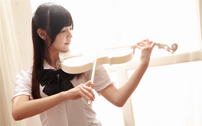 아시아 음악 소녀, 바이올린 배경 화면 그림