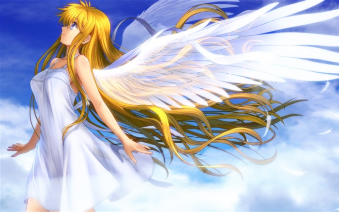 아름다운 천사, 애니메이션 소녀, 날개 배경 화면 그림