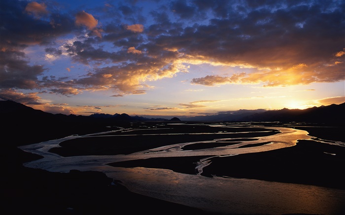 강, 황혼, 일몰, 중국의 벤드 배경 화면 그림