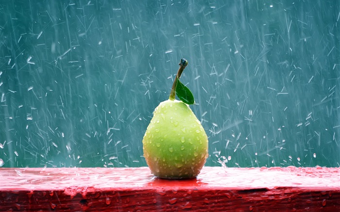과일 근접 촬영, 빗 속에서 배 배경 화면 그림