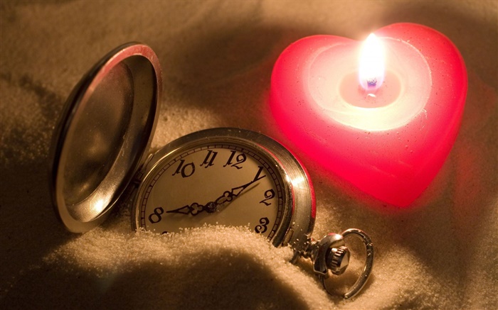 하트 모양의 촛불을 사랑, 회중 시계 배경 화면 그림