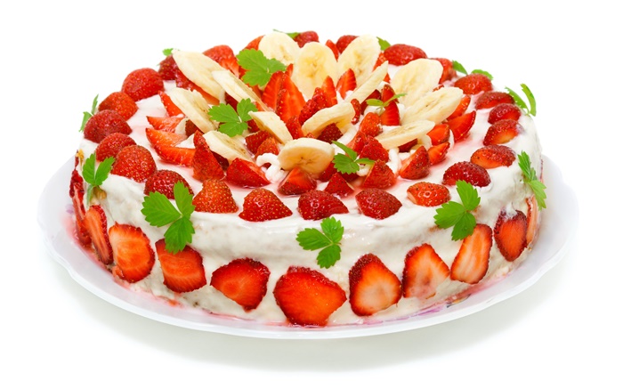 딸기 바나나 조각 케이크 배경 화면 그림