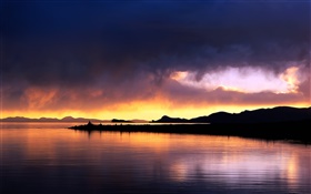 일몰, 호수, 구름, 붉은 하늘, 중국 풍경 HD 배경 화면