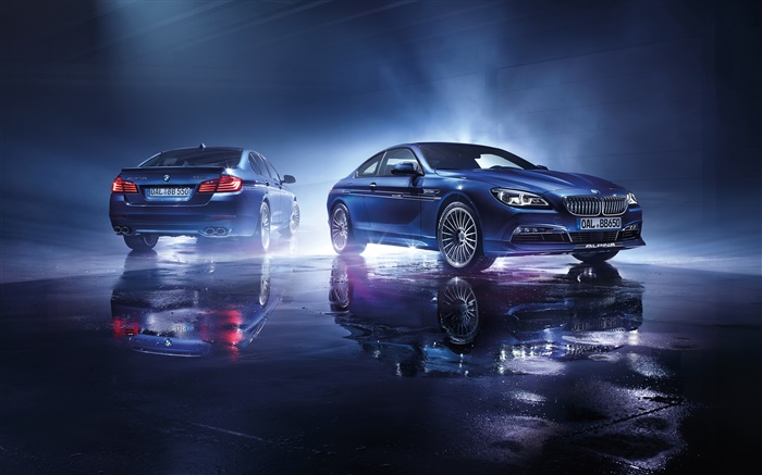 2015 알피나 BMW 두 개의 파란색 자동차 배경 화면 그림