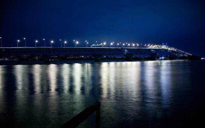 오클랜드 하버 브리지, 밤, 조명, 뉴질랜드 배경 화면 그림