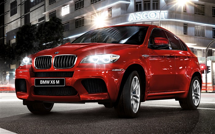 BMW X6 빨간 자동차 전면보기 배경 화면 그림