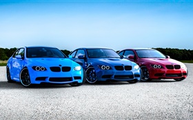 BMW 빨간색, 파란색 자동차 HD 배경 화면
