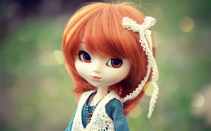 아름 다운 빨간 머리 장난감 소녀, 인형 배경 화면 그림