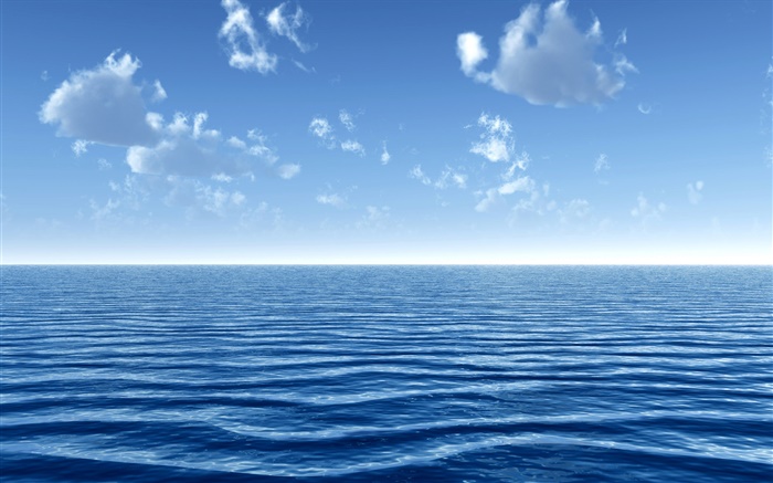 푸른 바다, 구름, 하늘 배경 화면 그림