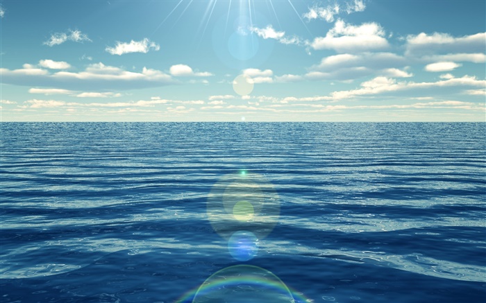 푸른 바다, 태양 광선 배경 화면 그림