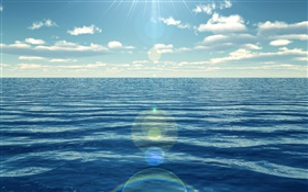 푸른 바다, 태양 광선 HD 배경 화면