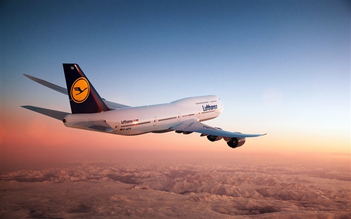 보잉 747 항공기, 하늘, 황혼 배경 화면 그림