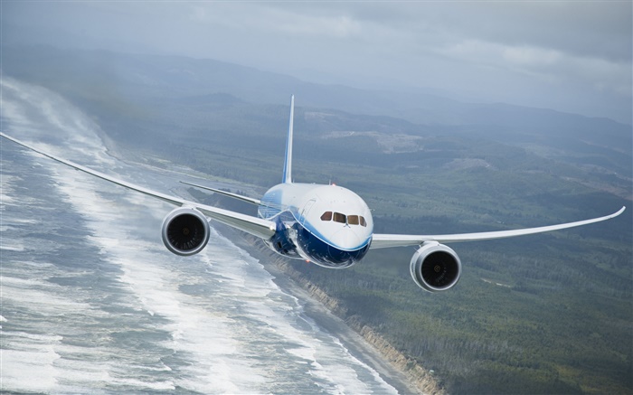 보잉 787 항공기, 비행, 바다 배경 화면 그림