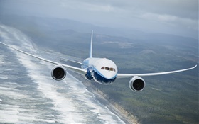 보잉 787 항공기, 비행, 바다 HD 배경 화면