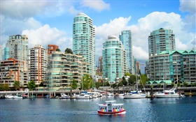 캐나다, 도시, 건물, 주택, 강, 보트 HD 배경 화면