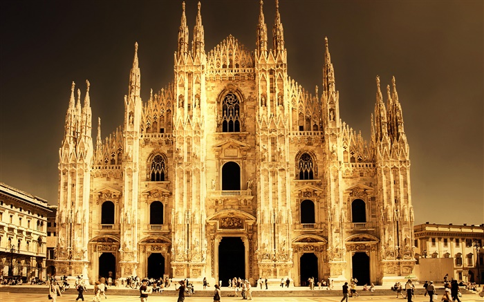 성당, 밀라노, 이탈리아, 건물 배경 화면 그림