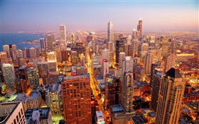시카고시, 미국, 새벽, 고층 빌딩 HD 배경 화면