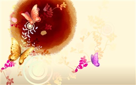중국어 잉크 아트, 꽃과 나비 HD 배경 화면