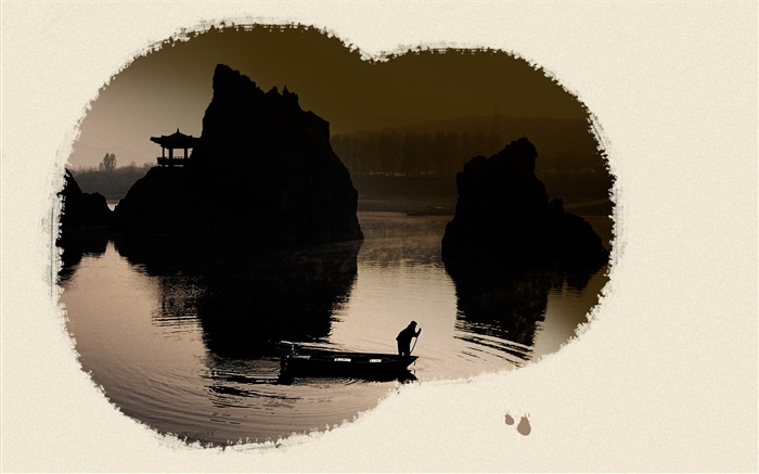 중국어 잉크 아트, 풍경화 배경 화면 그림
