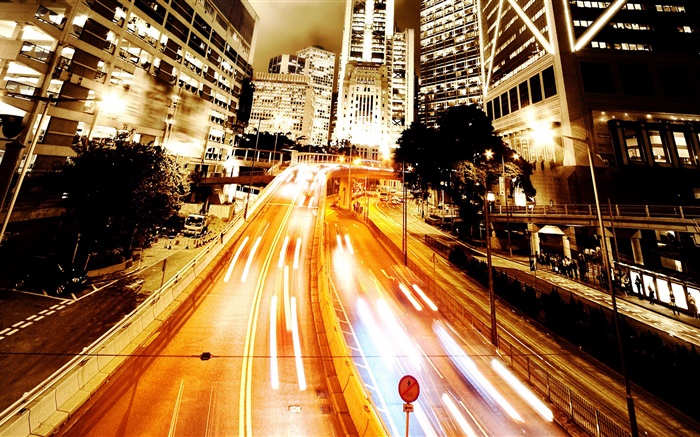 도시 도로, 밤, AmbiLight와 배경 화면 그림