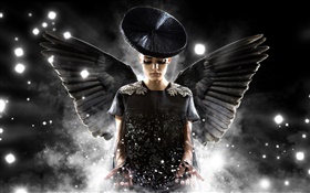 크리 에이 티브 디자인, 천사 소녀, 검은 날개 HD 배경 화면