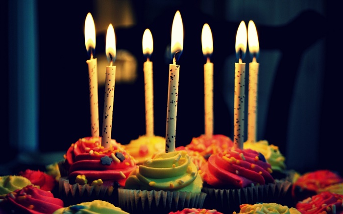 컵 케이크, 크림, 생일, 촛불, 화재 배경 화면 그림