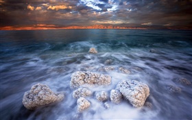 죽은 바다, 소금, 구름, 황혼 HD 배경 화면