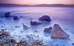 죽은 바다, 일출, 소금, 돌 HD 배경 화면