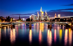 프랑크푸르트, 주요 강, 독일, 도시, 다리, 조명, 밤 HD 배경 화면