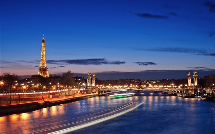 프랑스어, 파리, 도시의 밤, 조명, 아름다운 풍경 배경 화면 그림
