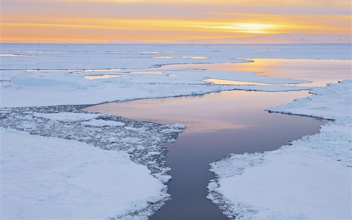 얼음, 눈, 바다, 해안, 일출 배경 화면 그림