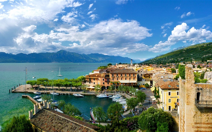 이탈리아, 베네토, 해안, 바다, 도시, 집, 보트, 푸른 하늘 배경 화면 그림