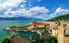 이탈리아, 베네토, 해안, 바다, 도시, 집, 보트, 푸른 하늘 HD 배경 화면