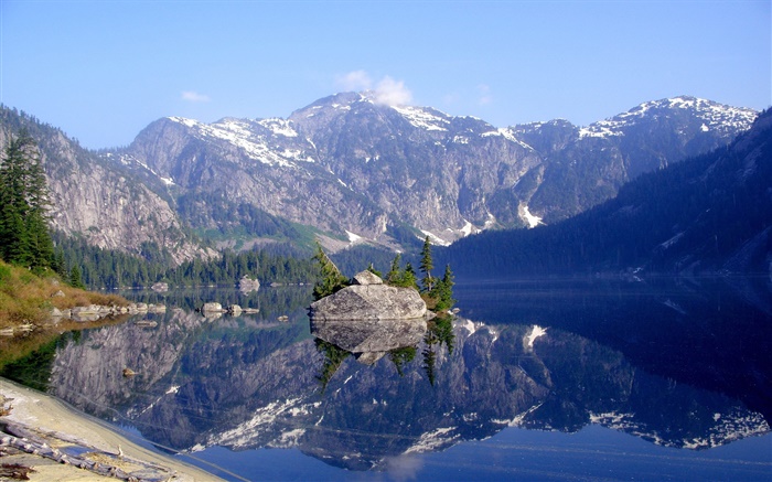 호수, 산, 물 반사 배경 화면 그림