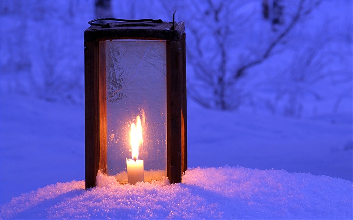 불이 랜턴, 촛불, 눈, 밤 배경 화면 그림