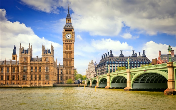 런던, 영국, 도시, 다리, 강, 빅 벤 배경 화면 그림