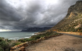 산, 해안, 바다, 구름, 폭풍 HD 배경 화면