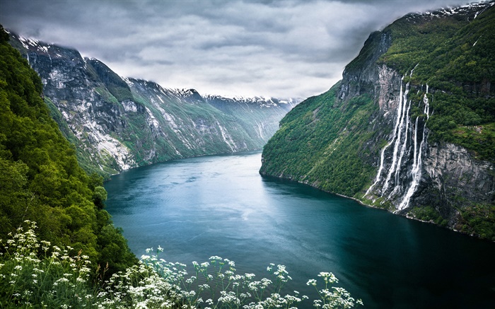 노르웨이 게 이랑 게르 피요르드, 아름다운 풍경 배경 화면 그림