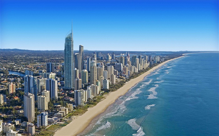 퀸즐랜드, 호주, 도시 풍경, 해안, 건물 배경 화면 그림