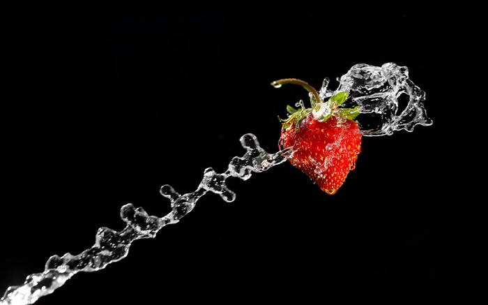 빨간 딸기, 물 얼룩 확대 배경 화면 그림