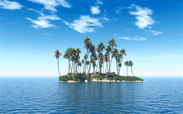 작은 섬, 야자수, 바다 배경 화면 그림