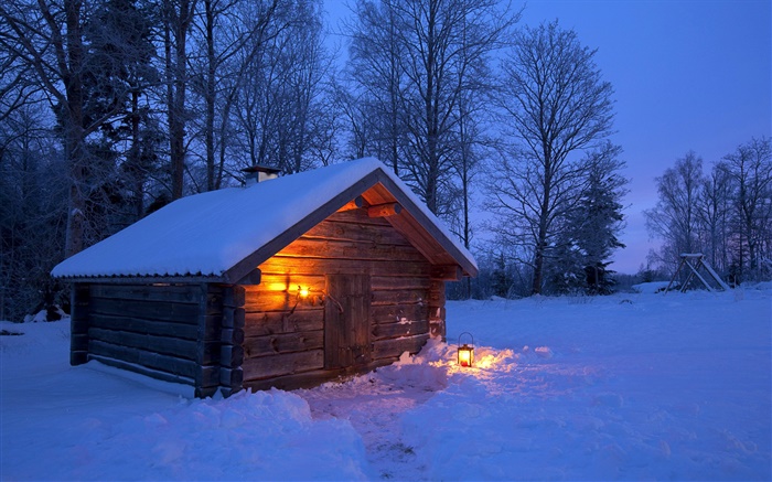 눈, 목조 주택, 맨 손으로 나무, 겨울, 밤, 스웨덴 배경 화면 그림
