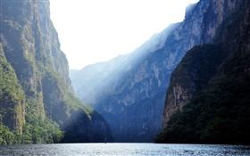 Sumidero 캐년, 멕시코, 강, 산, 절벽, 태양 광선 HD 배경 화면
