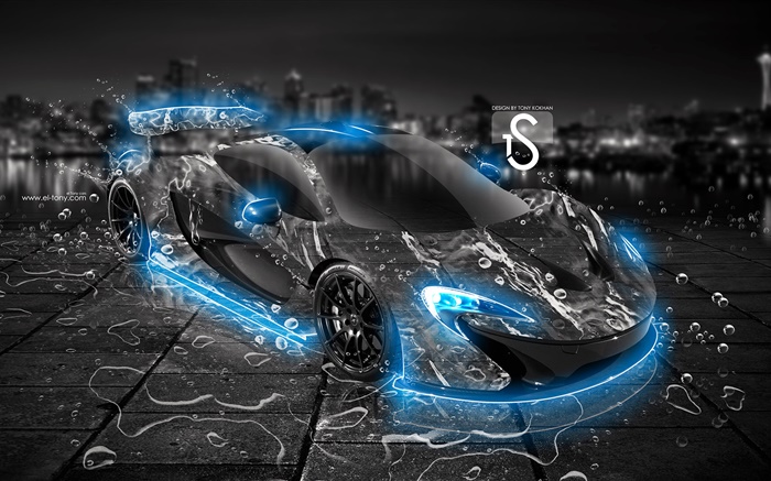 워터 스플래쉬 자동차, 블랙 초차, 창조적 인 디자인 배경 화면 그림