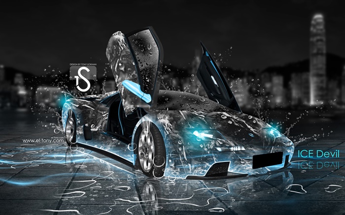 워터 스플래쉬 자동차, 창조적 인 디자인, 람보르기니 배경 화면 그림