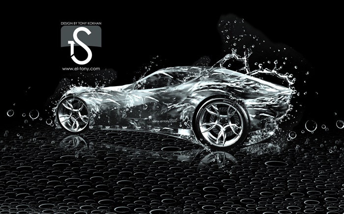 워터 스플래쉬 자동차, 창조적 인 디자인, 검은 배경 배경 화면 그림